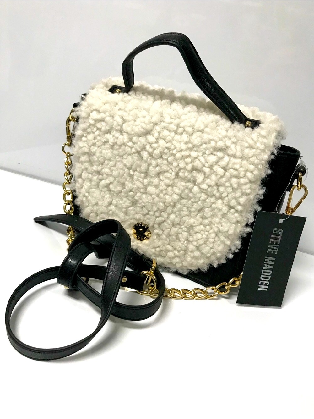 Steve Madden Black & Cream Sherpa Crossbody Purse